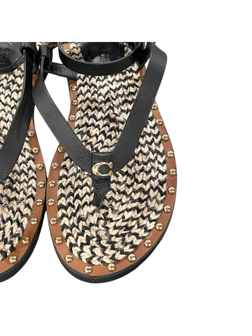 Coach Womens Size 7.5 Gracey Thong Sandals Leather Jute Footbed Black NWOT